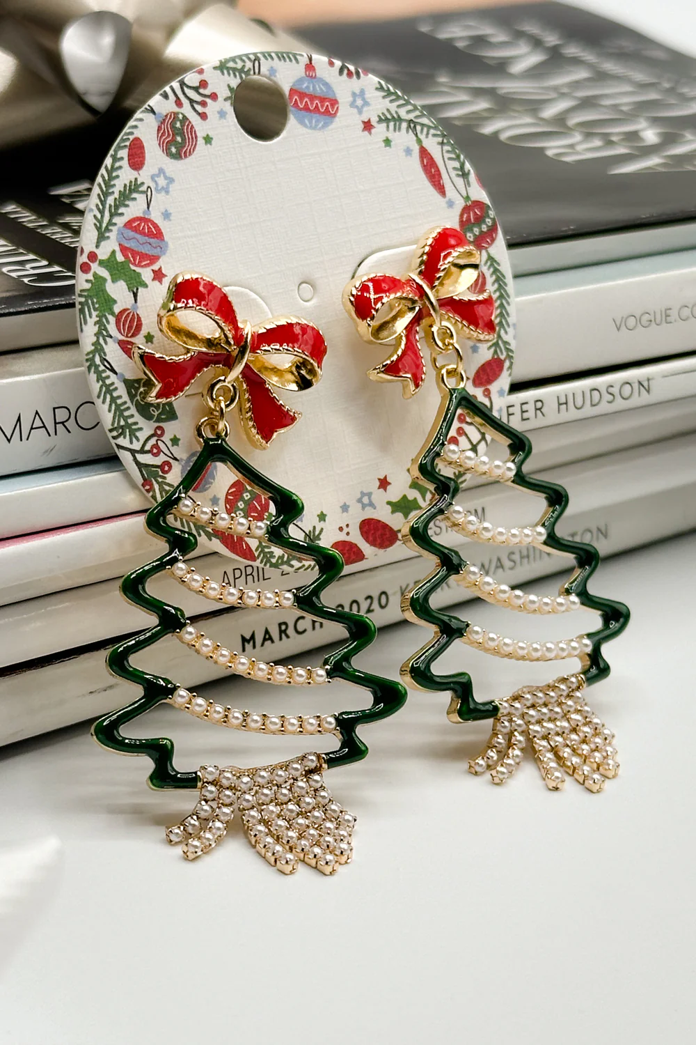 Christmas Tree & Pearls Multi Dangle Earring
