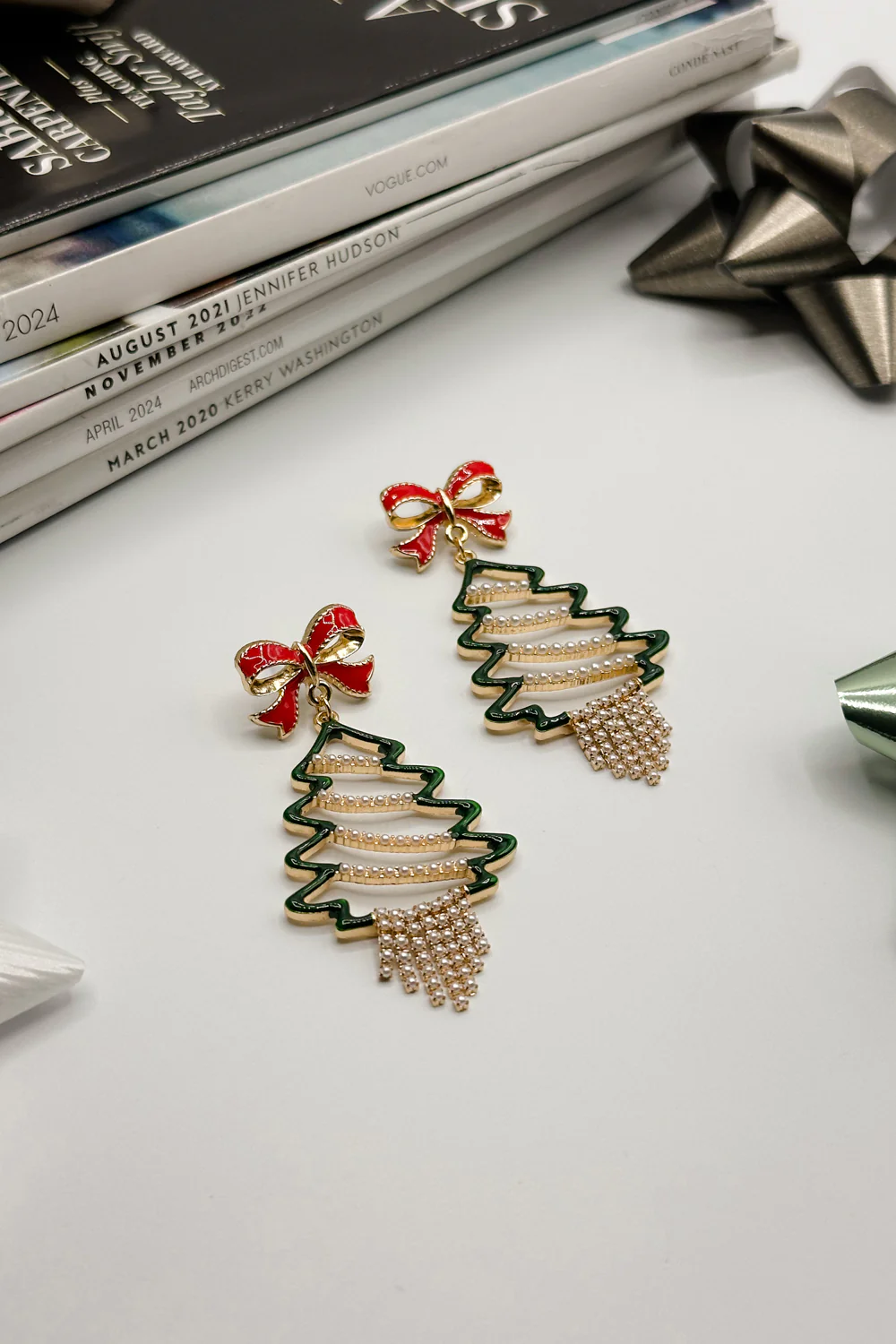 Christmas Tree & Pearls Multi Dangle Earring - Image 3