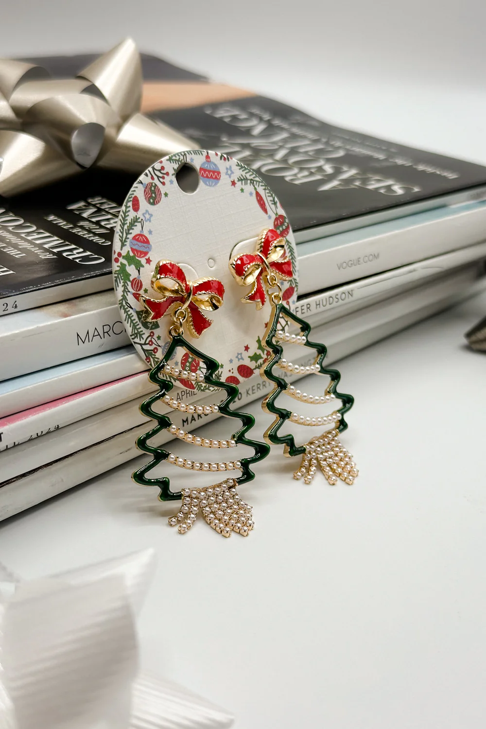 Christmas Tree & Pearls Multi Dangle Earring - Image 4