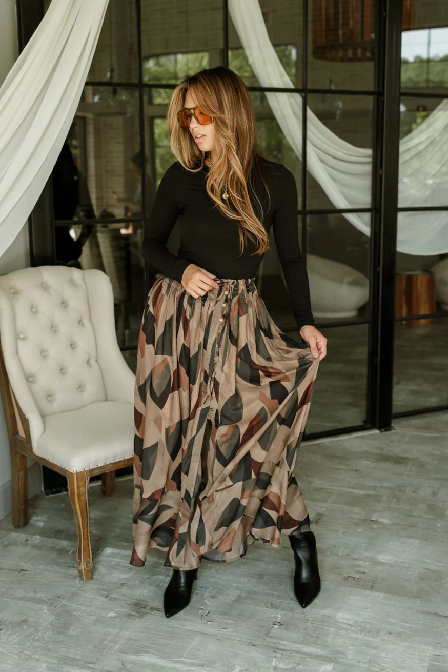 Claire Black Multi Midi Ruffle Skirt