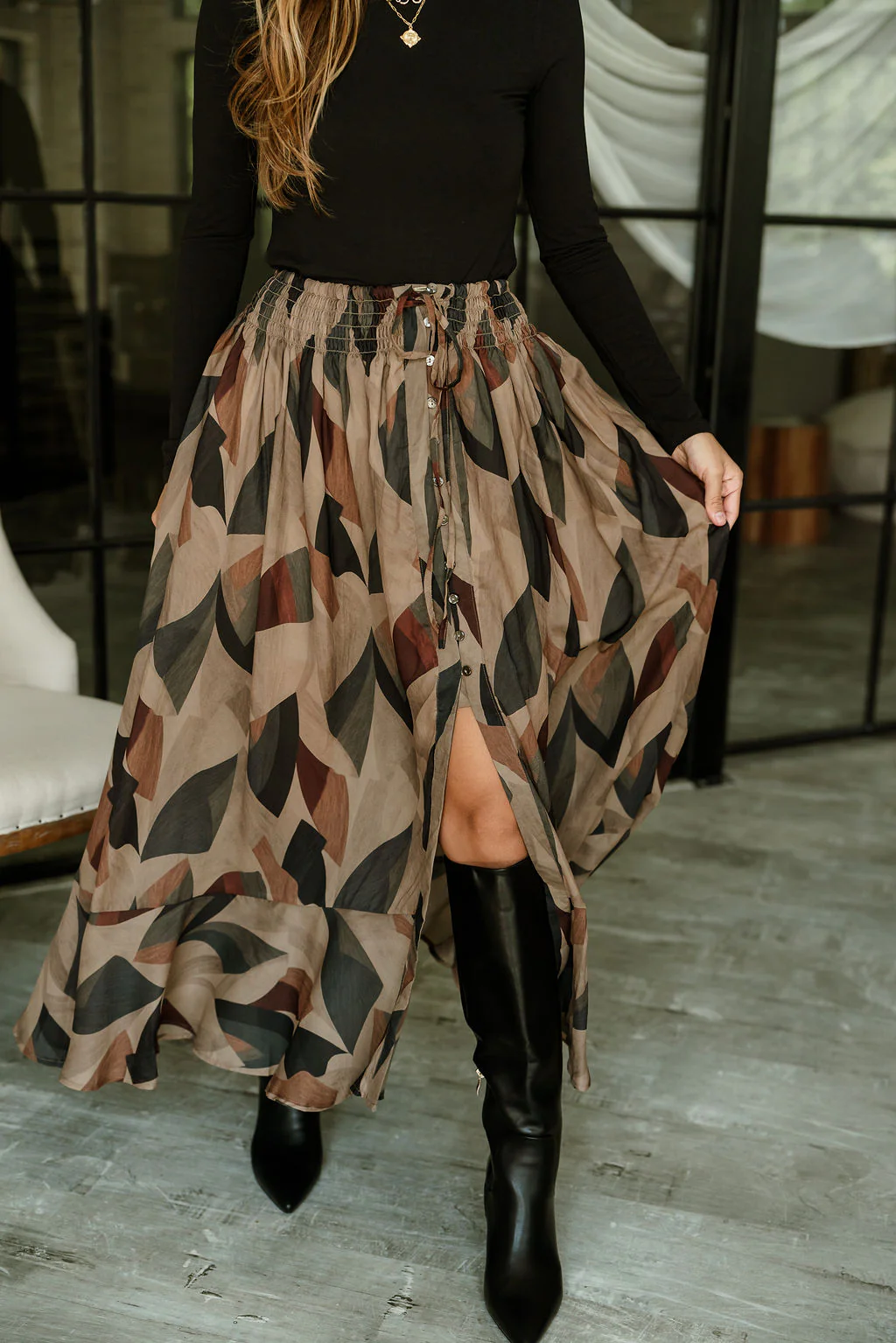Claire Black Multi Midi Ruffle Skirt - Image 2