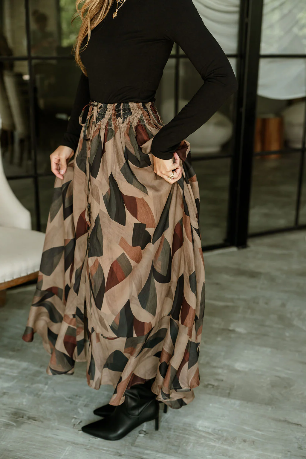 Claire Black Multi Midi Ruffle Skirt - Image 3