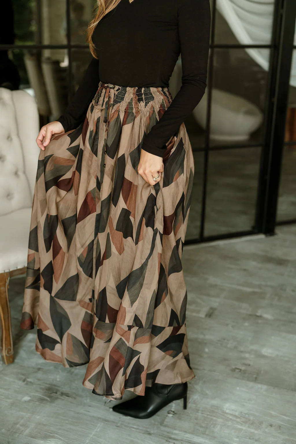 Claire Black Multi Midi Ruffle Skirt - Image 8