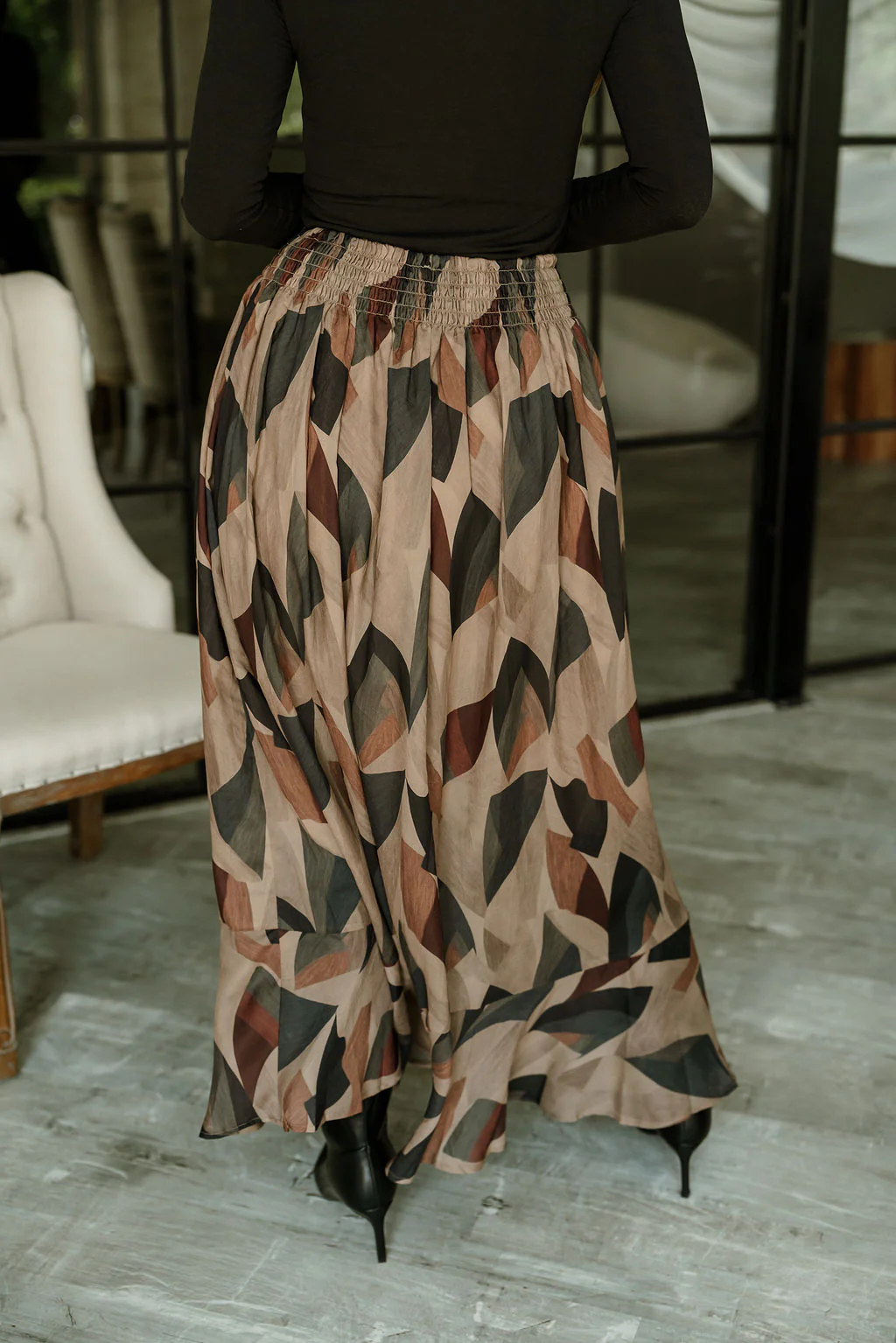 Claire Black Multi Midi Ruffle Skirt - Image 9