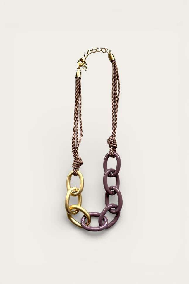 Claire Mauve & Brushed Gold Chain Necklace