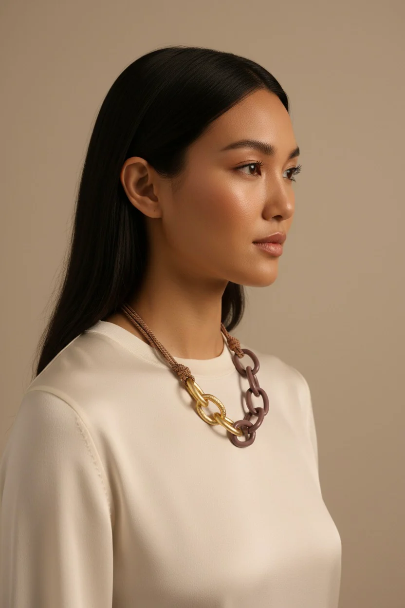 Claire Mauve & Brushed Gold Chain Necklace - Image 2