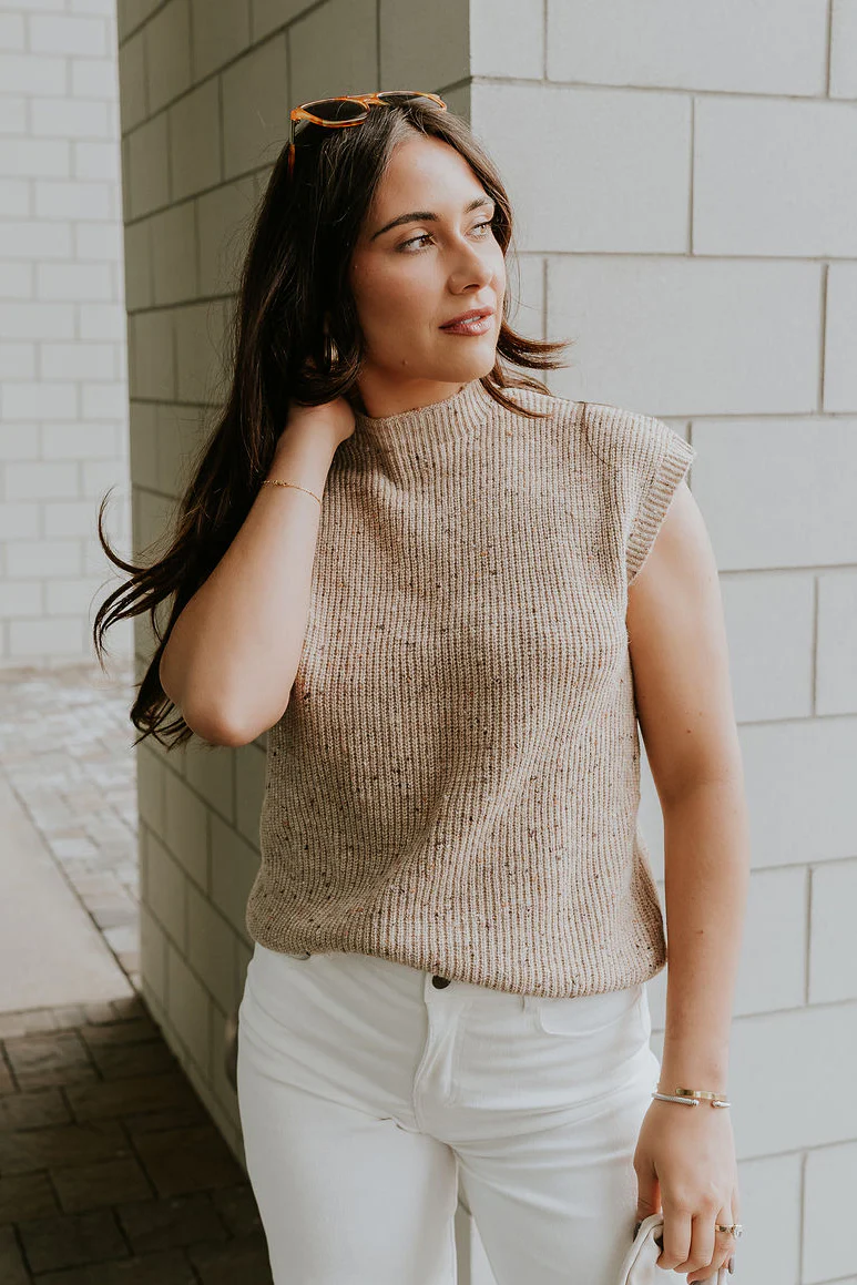 Clara Beige Multi Sleeveless Sweater