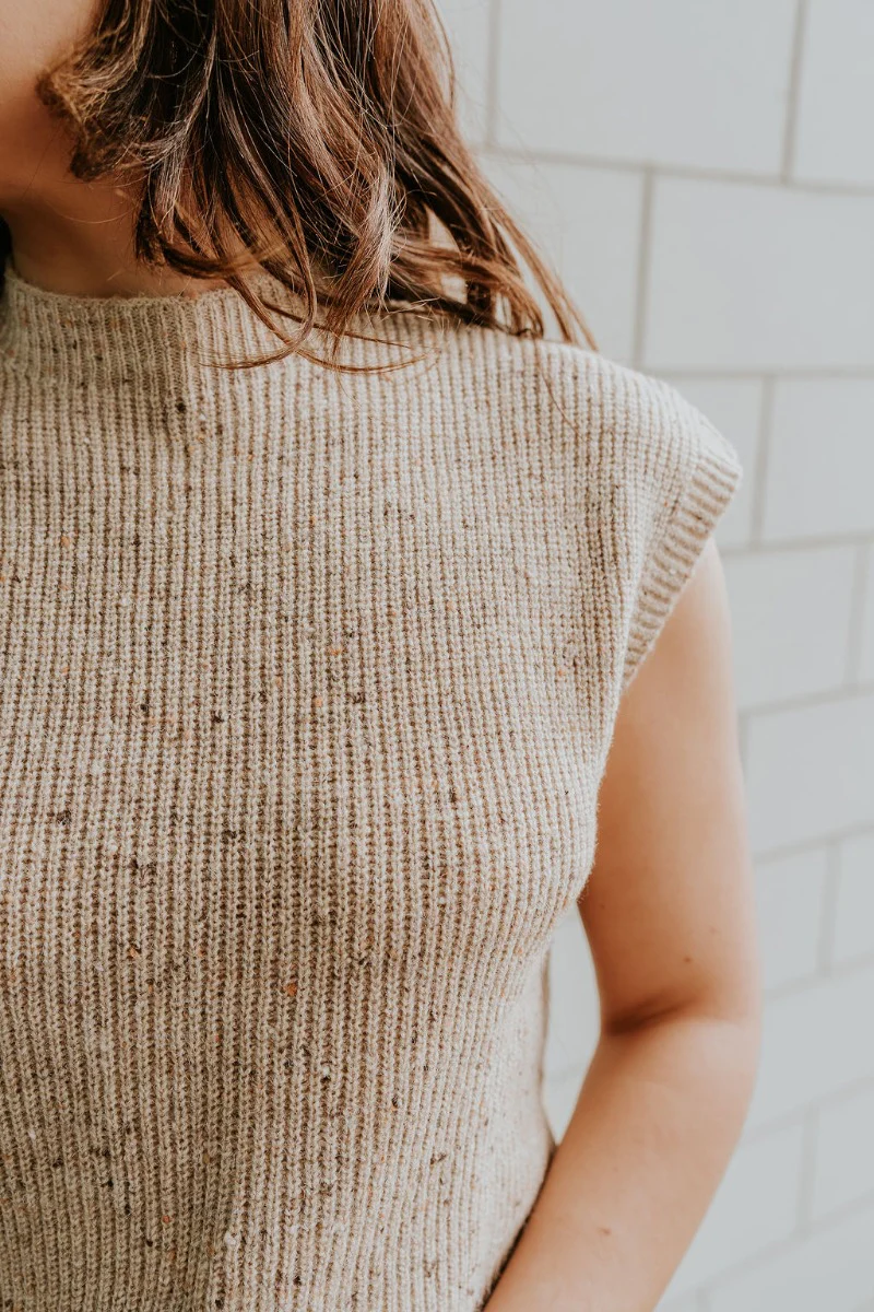 Clara Beige Multi Sleeveless Sweater - Image 5