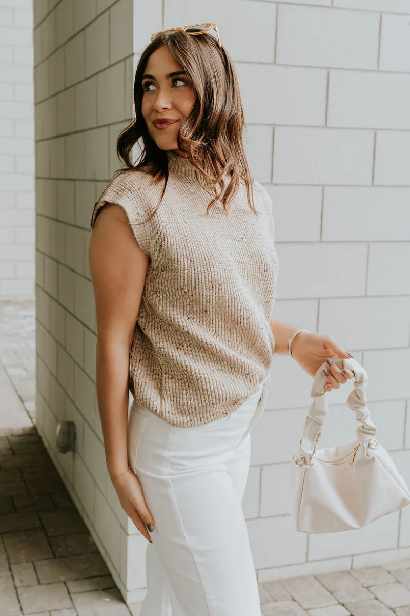 Clara Beige Multi Sleeveless Sweater - Image 6