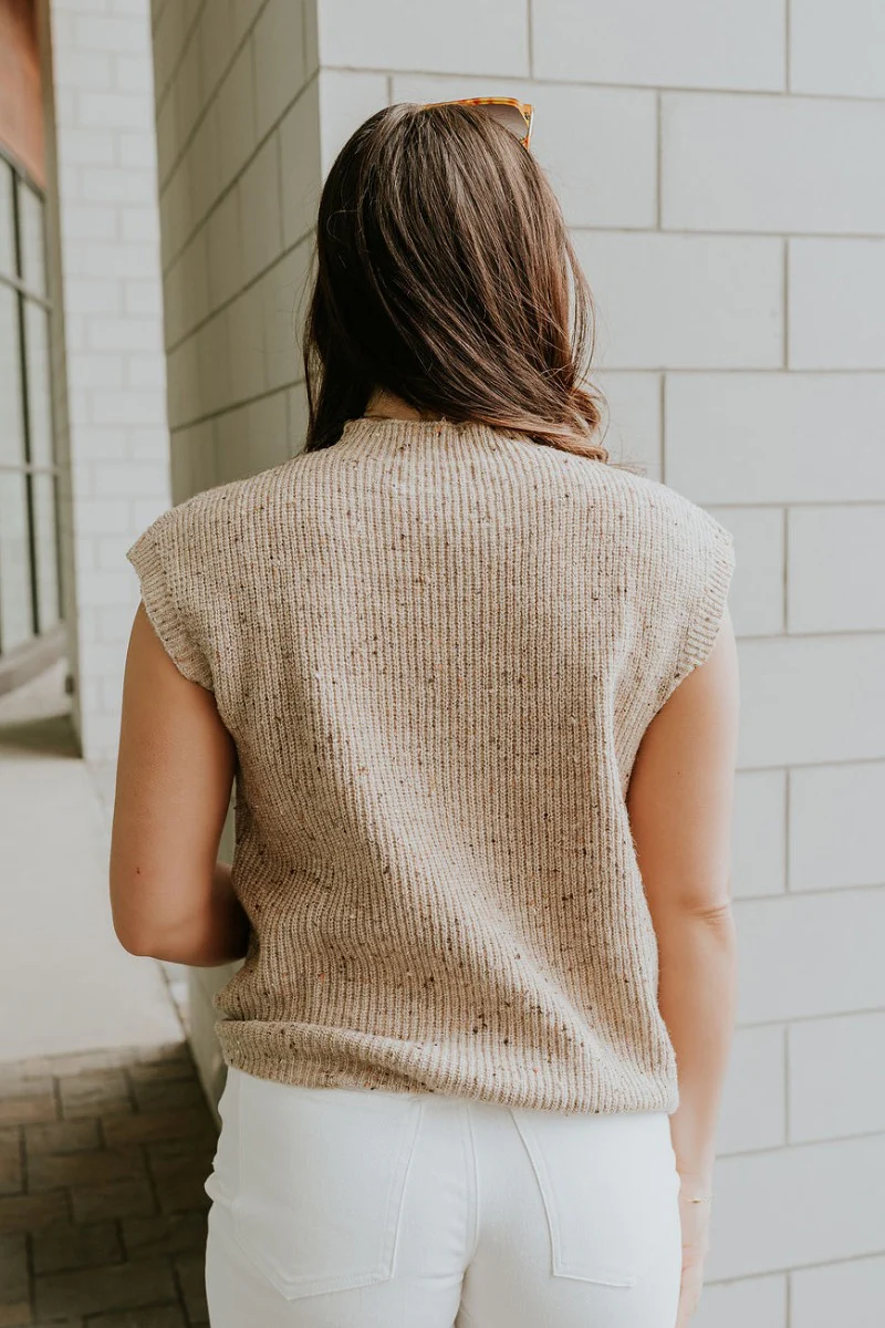Clara Beige Multi Sleeveless Sweater - Image 7