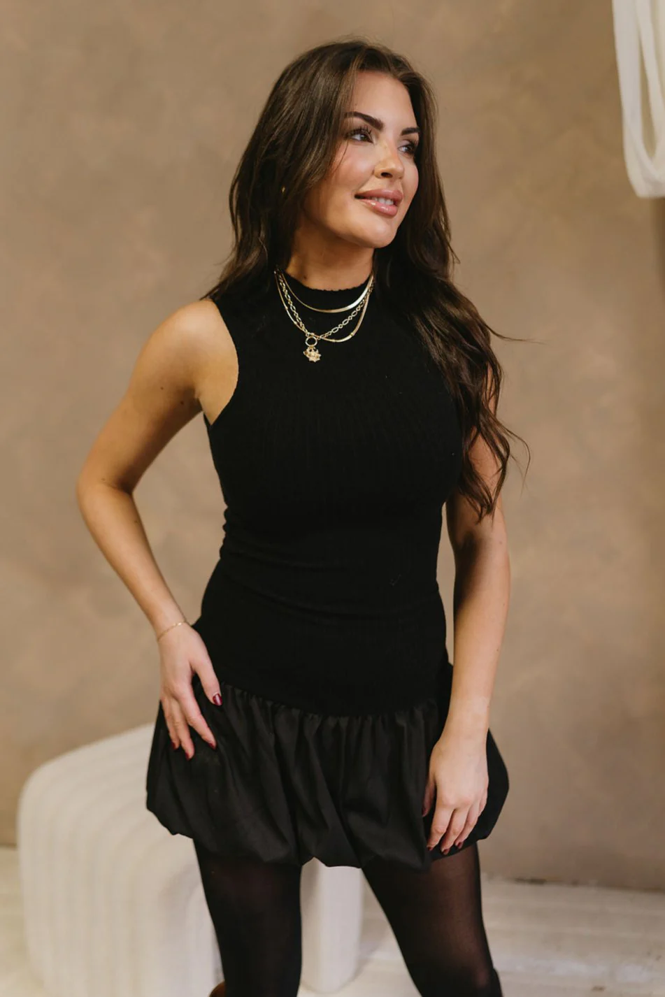 Clara Black Bubble Sleeveless Mini Dress