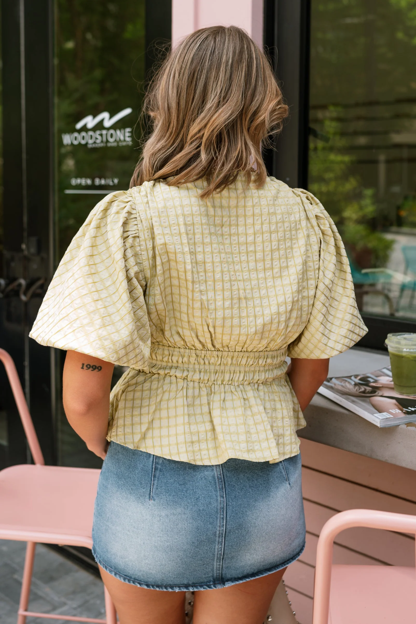Clara Chartreuse Green Short Puff Sleeves Top - Image 4