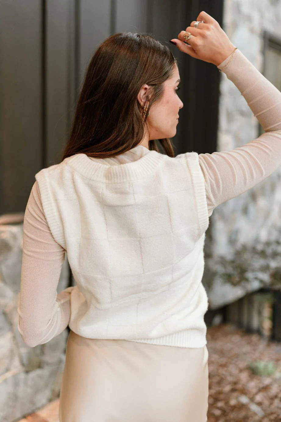 Clara Cream Checkered Sweater Vest - Image 10