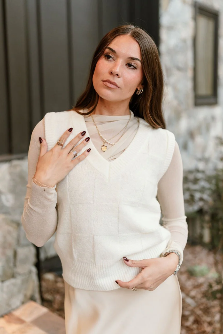 Clara Cream Checkered Sweater Vest - Image 2