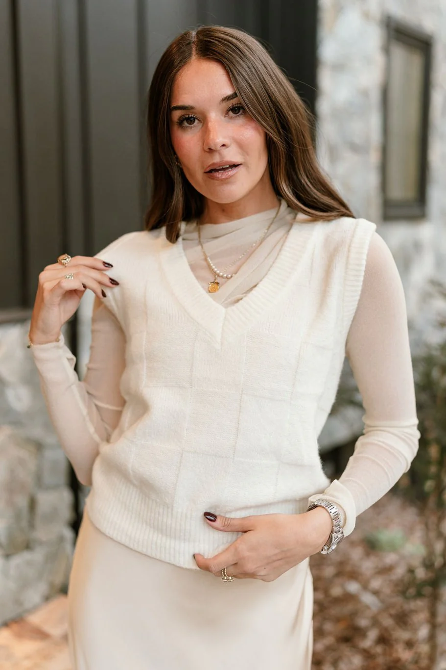 Clara Cream Checkered Sweater Vest - Image 7