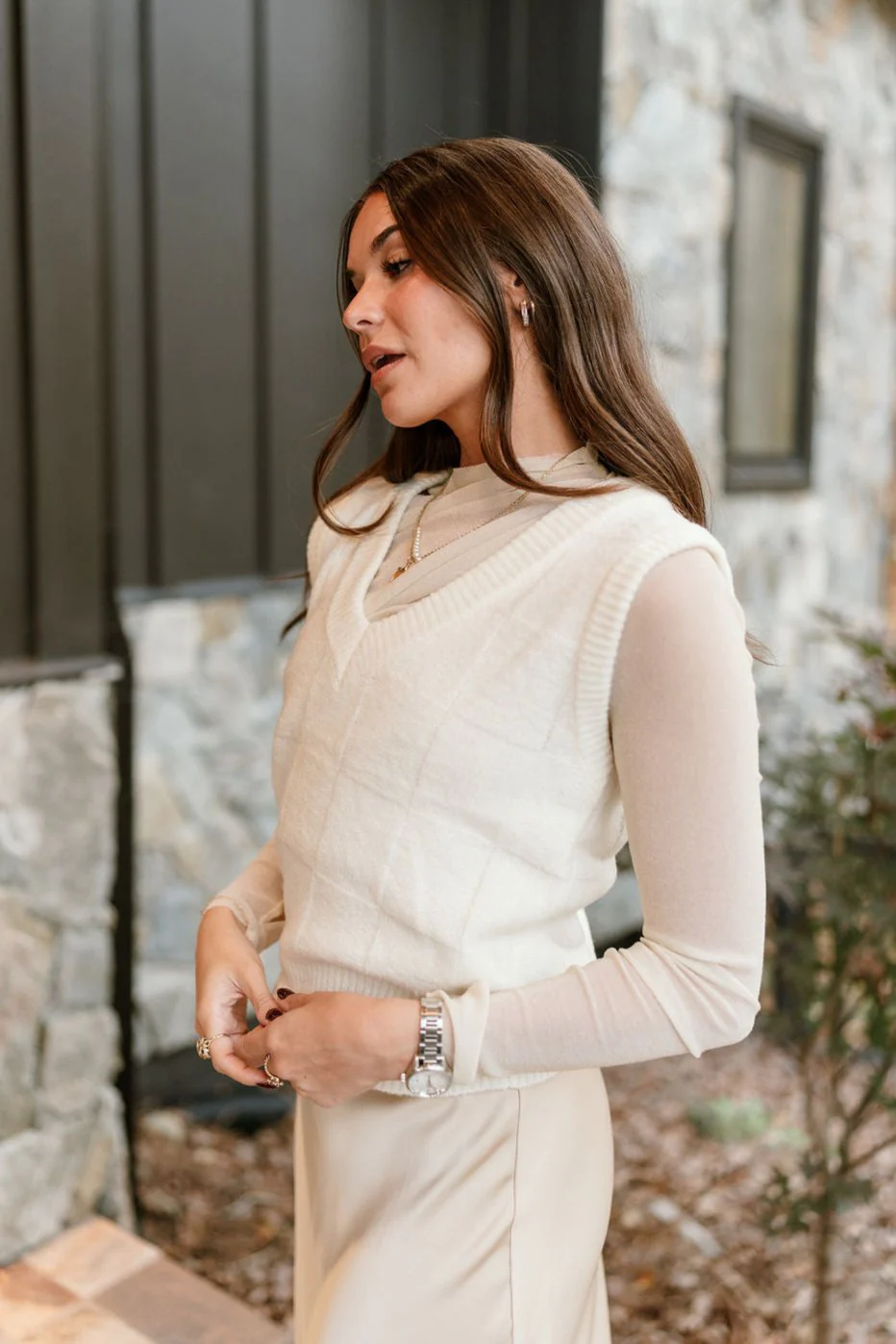 Clara Cream Checkered Sweater Vest - Image 8