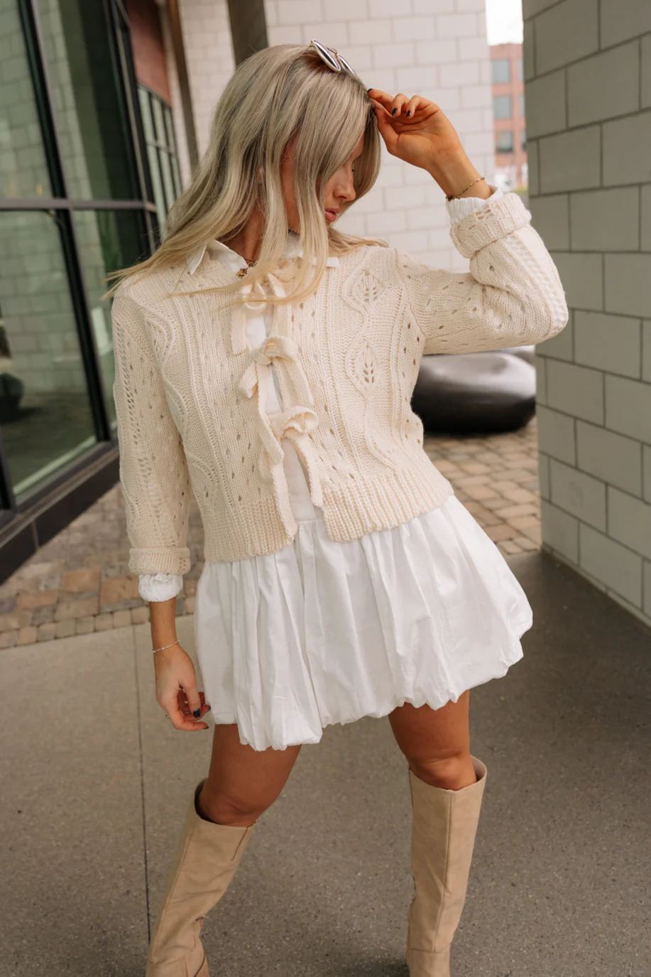 Clara Cream Knit Bows Cardigan
