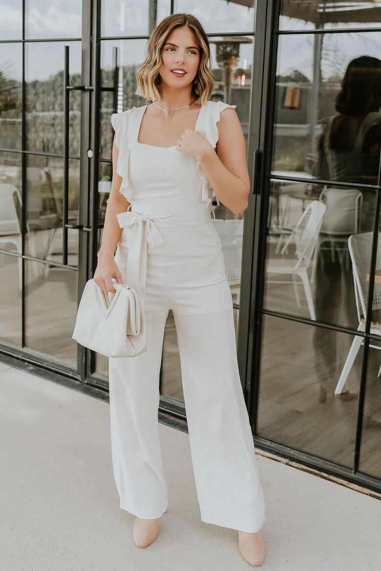 Clara Cream Ruffle Sleeveless Jumpsuit