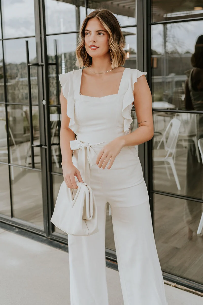 Clara Cream Ruffle Sleeveless Jumpsuit - Image 2