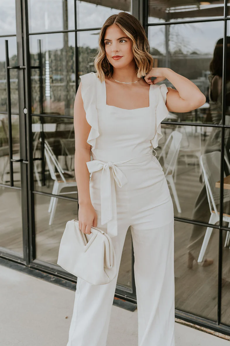Clara Cream Ruffle Sleeveless Jumpsuit - Image 3