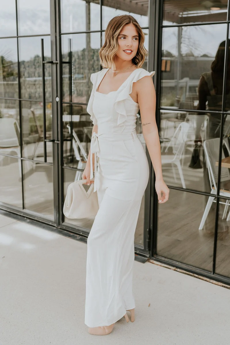 Clara Cream Ruffle Sleeveless Jumpsuit - Image 8