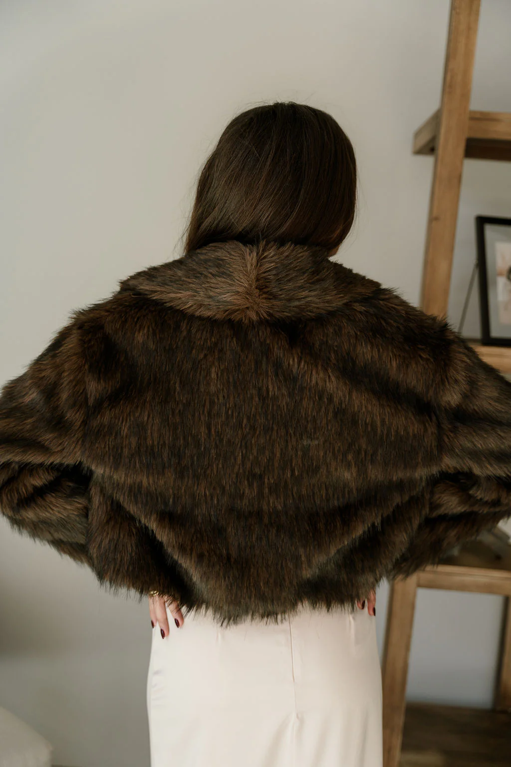 Clara Dark Brown Fur Cropped Jacket - Image 13