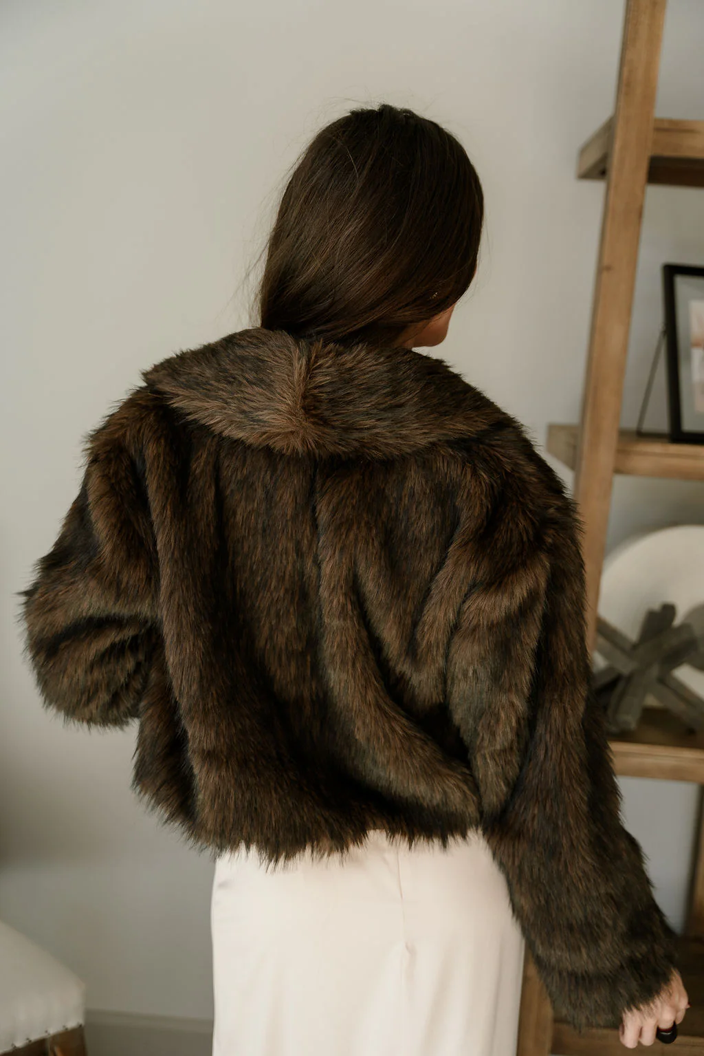 Clara Dark Brown Fur Cropped Jacket - Image 6