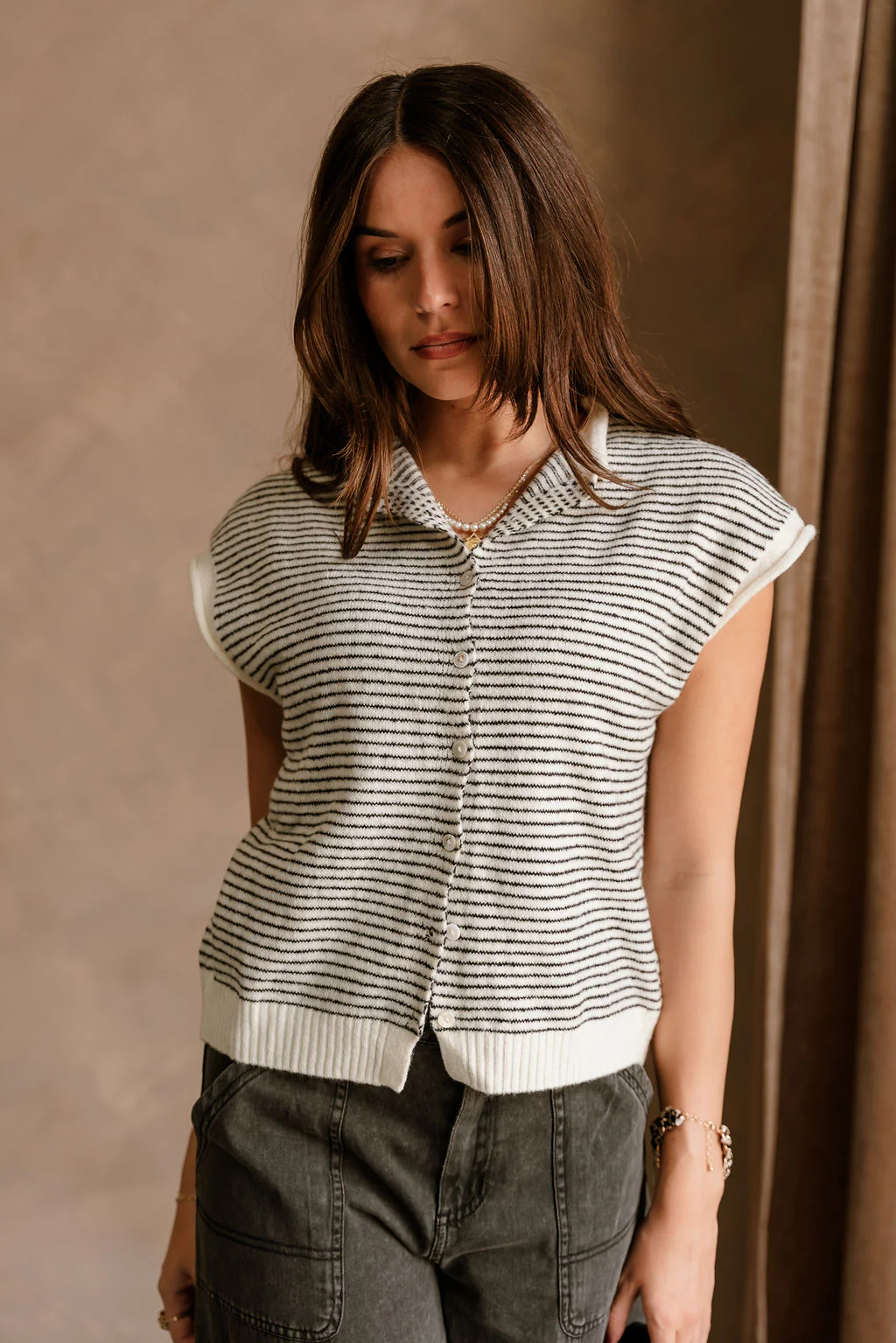 Clara Ivory & Black Stripe Button-Up Vest - Image 5