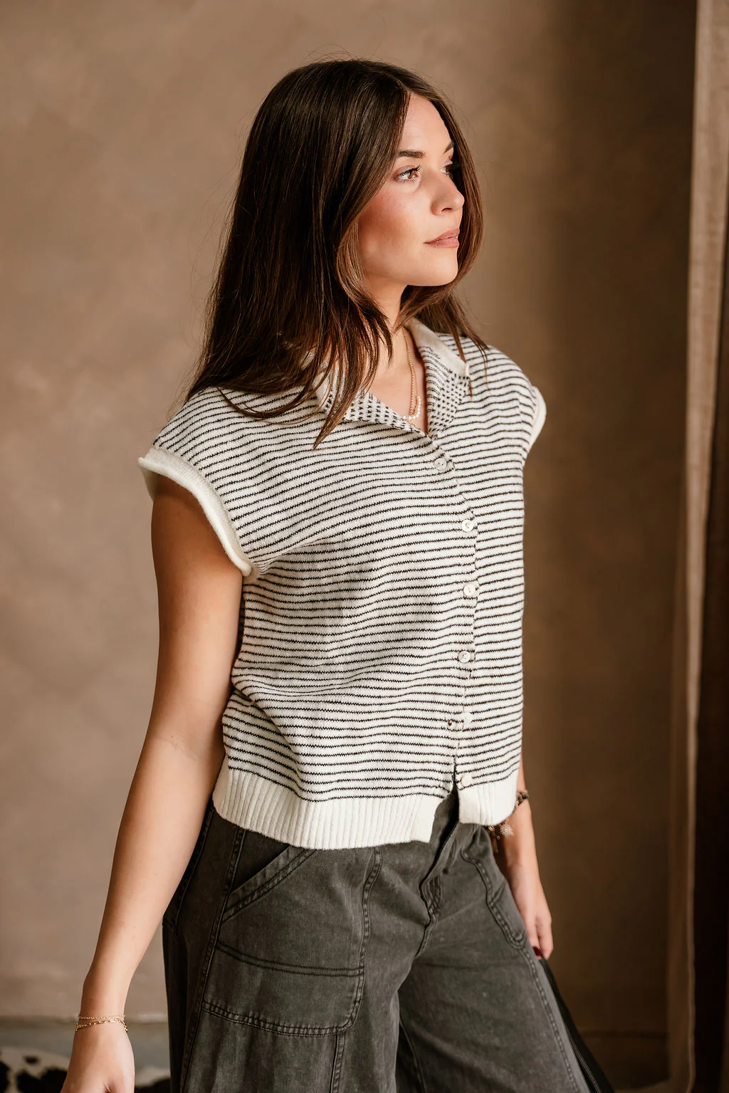 Clara Ivory & Black Stripe Button-Up Vest - Image 6