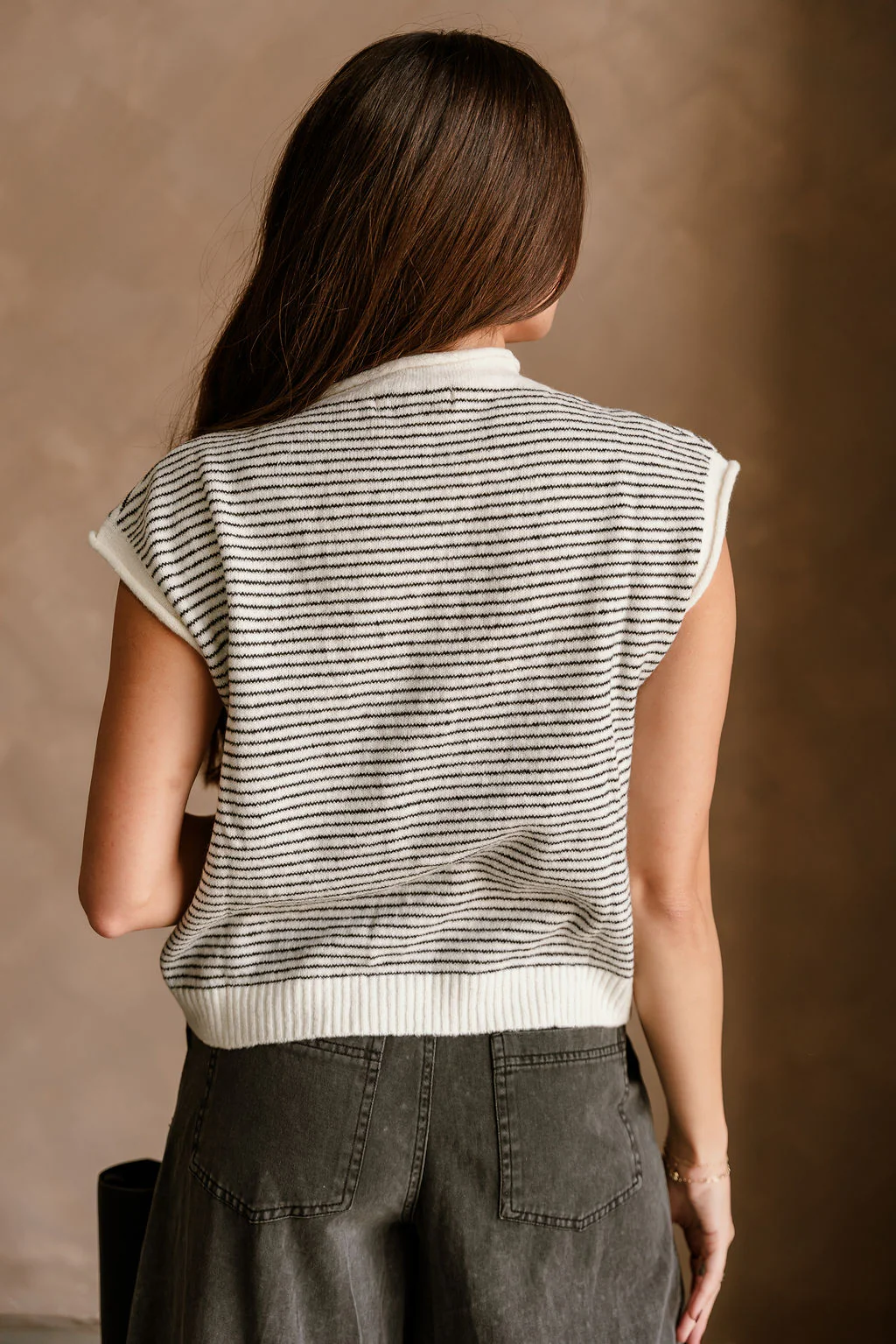 Clara Ivory & Black Stripe Button-Up Vest - Image 7