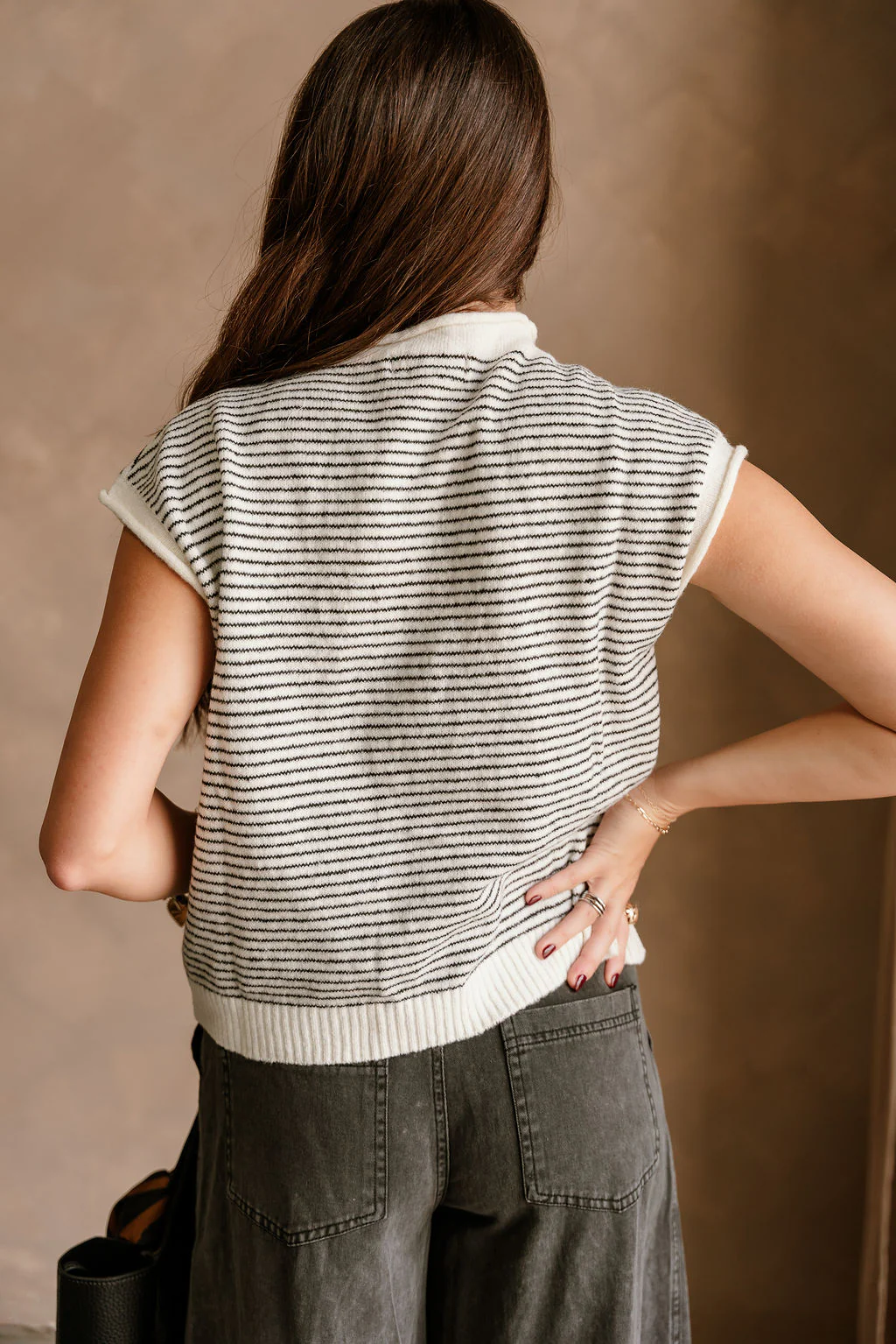 Clara Ivory & Black Stripe Button-Up Vest - Image 8