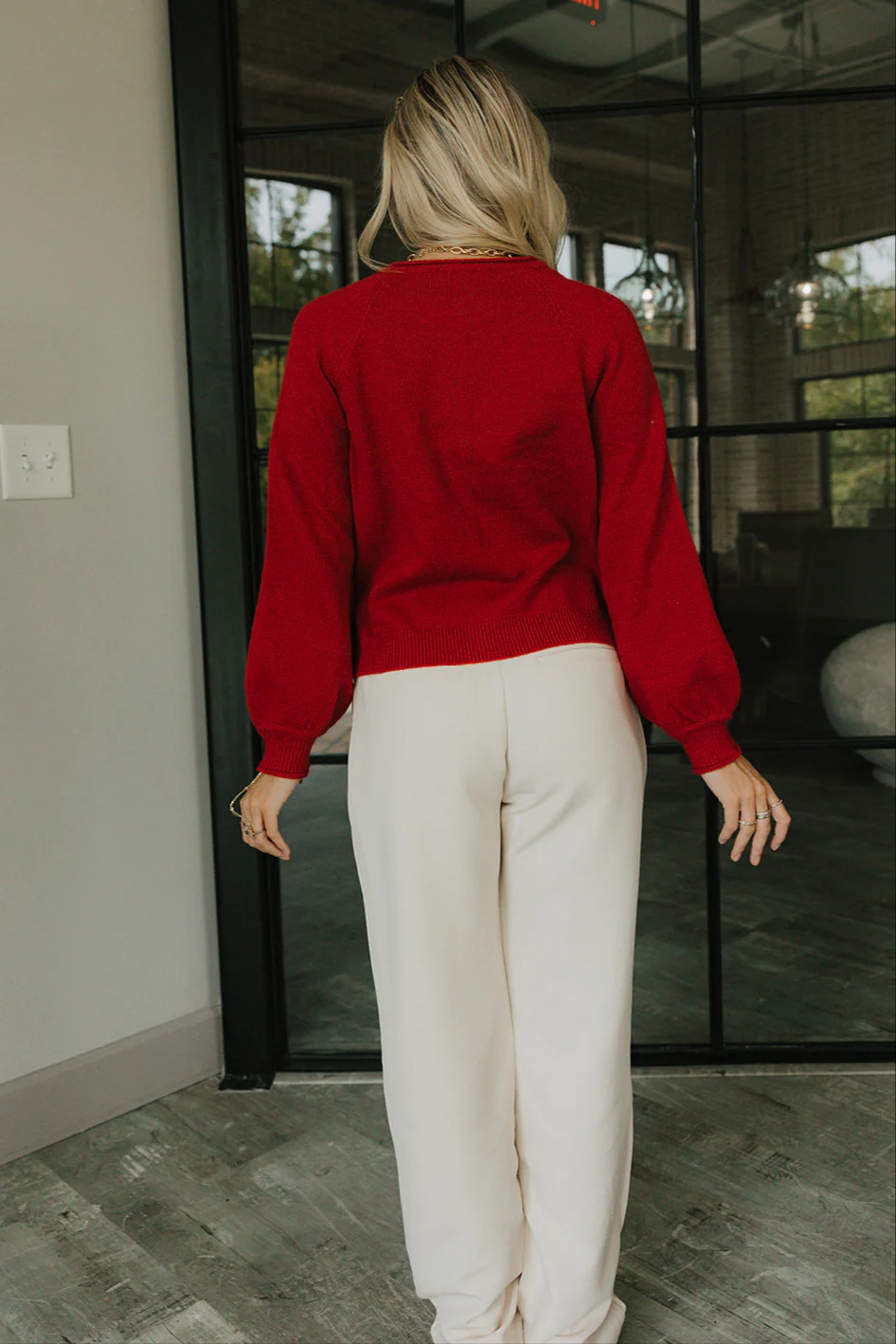 Clara Red Knit Button-Up Cardigan - Image 11