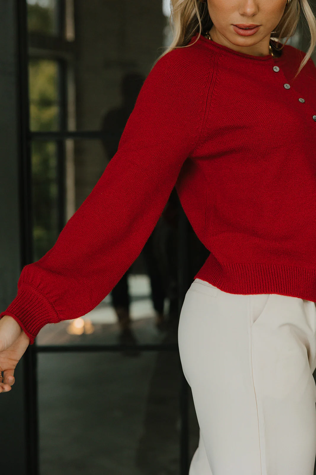 Clara Red Knit Button-Up Cardigan - Image 3