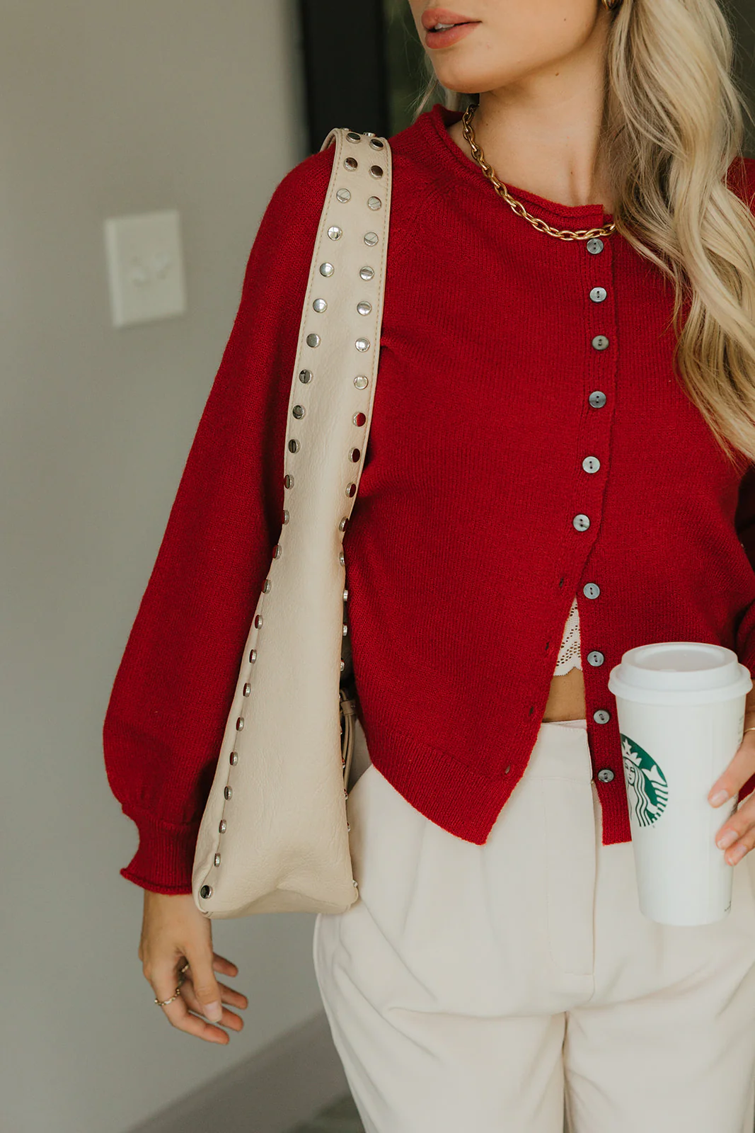 Clara Red Knit Button-Up Cardigan - Image 5