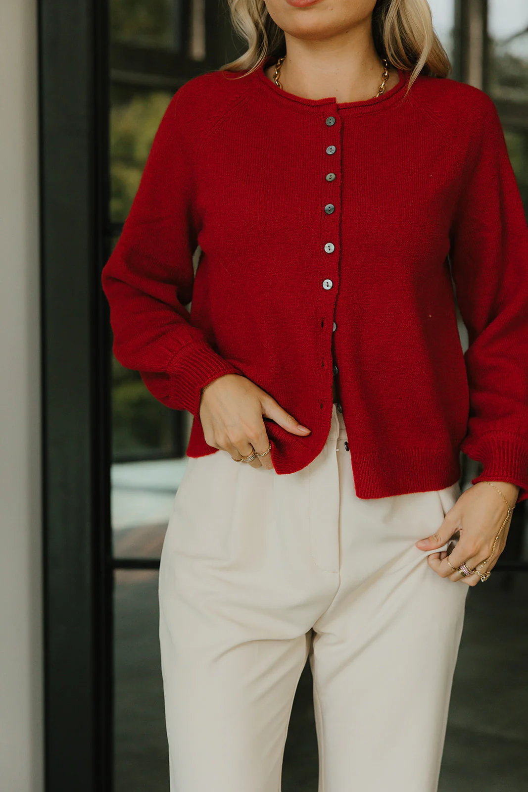Clara Red Knit Button-Up Cardigan - Image 7