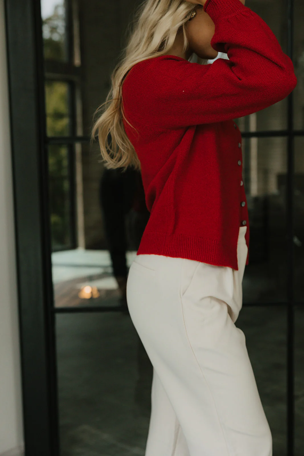 Clara Red Knit Button-Up Cardigan - Image 9