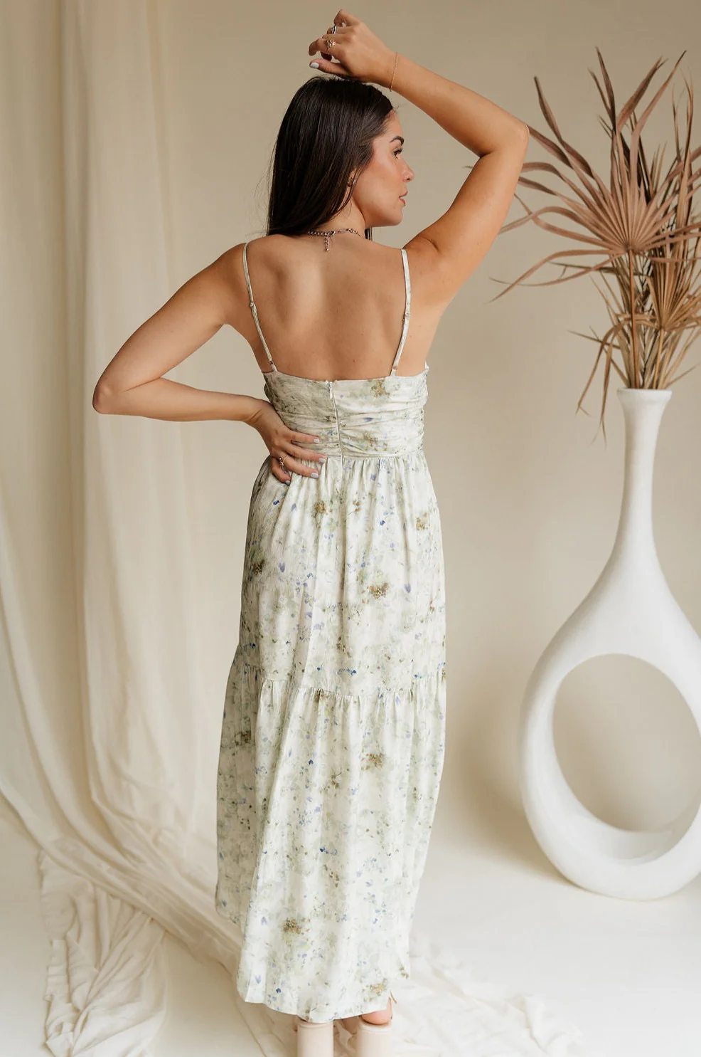 Clara Sage & Blue Floral Midi Dress - Image 10