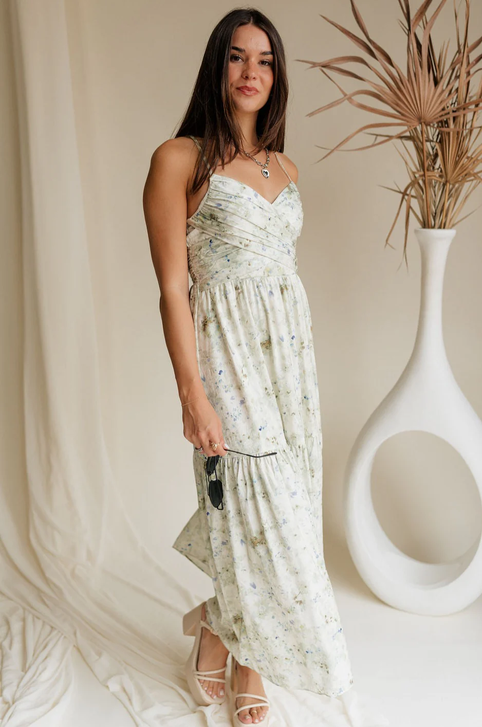 Clara Sage & Blue Floral Midi Dress - Image 2