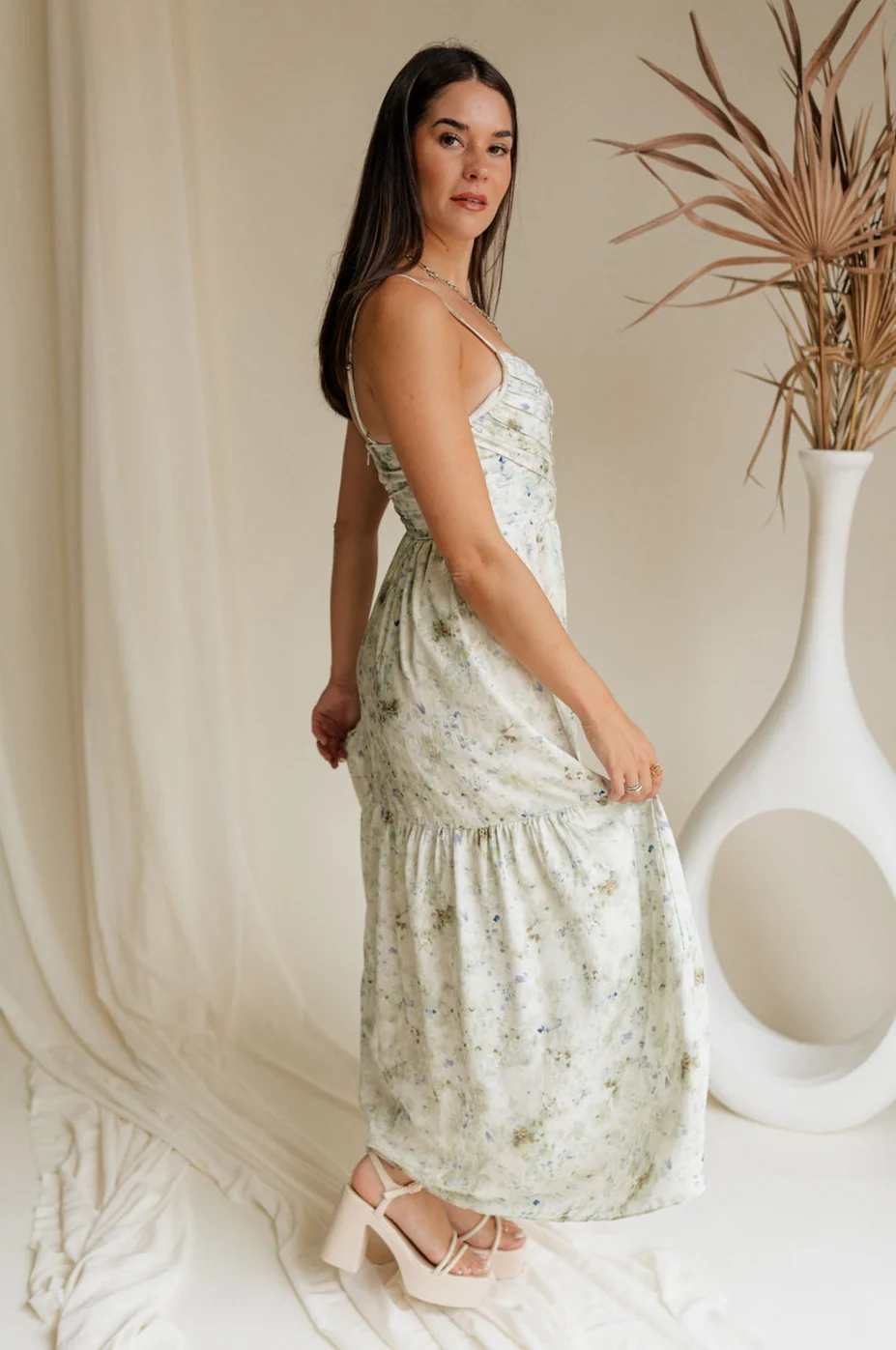 Clara Sage & Blue Floral Midi Dress - Image 3