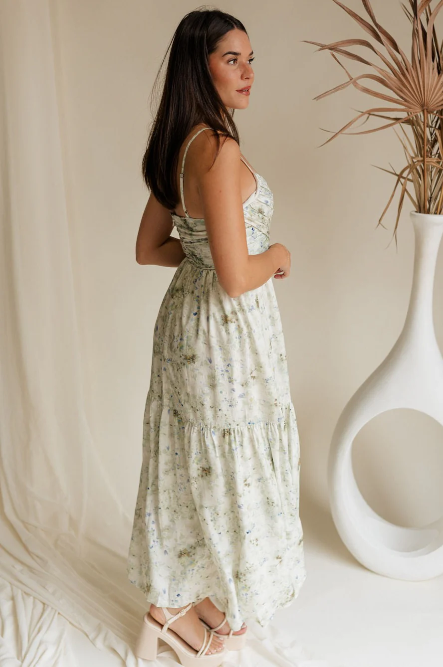 Clara Sage & Blue Floral Midi Dress - Image 4