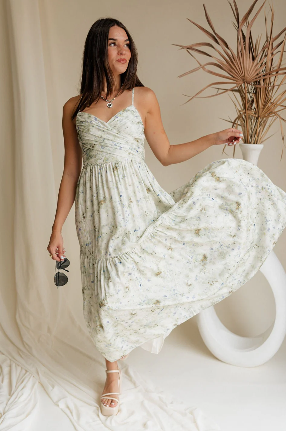 Clara Sage & Blue Floral Midi Dress - Image 6