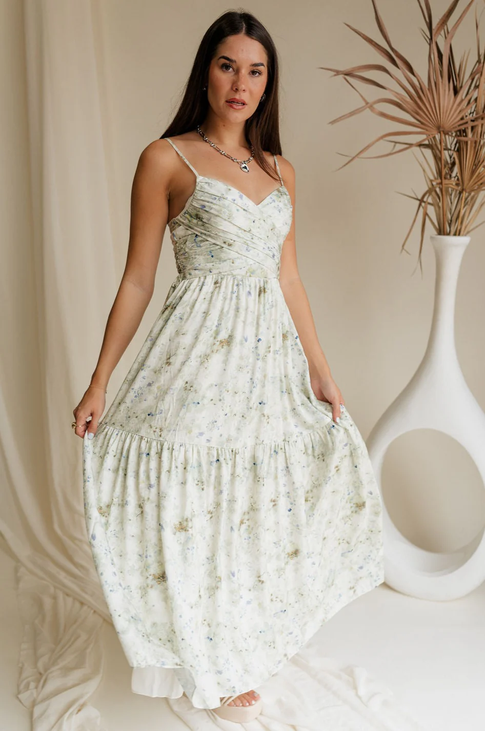 Clara Sage & Blue Floral Midi Dress - Image 9