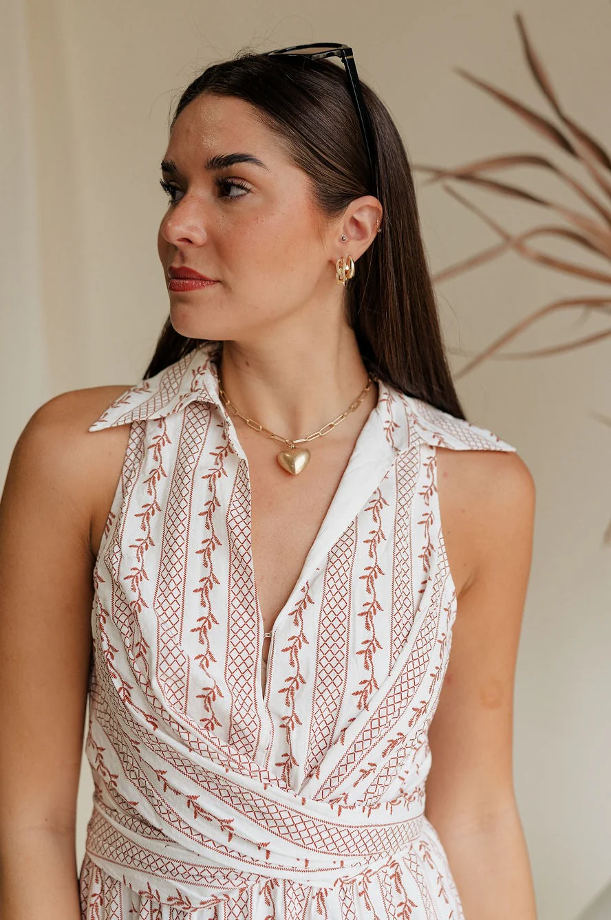 Clarey White & Brown Sleeveless Midi Dress - Image 2