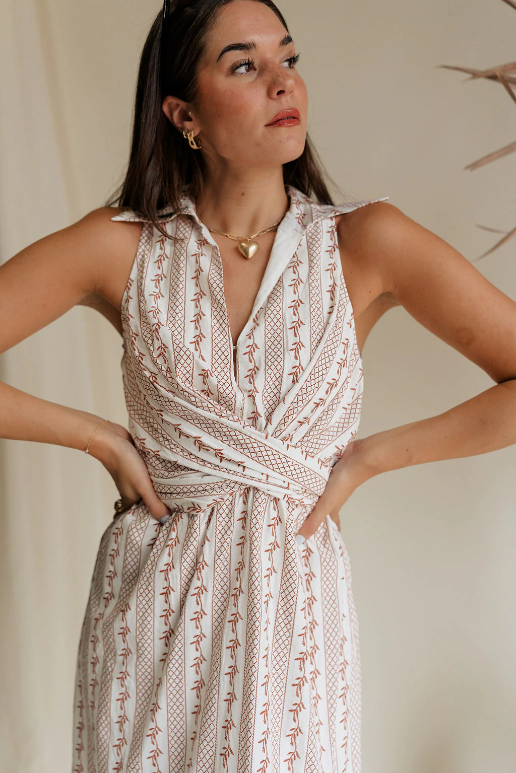 Clarey White & Brown Sleeveless Midi Dress - Image 6