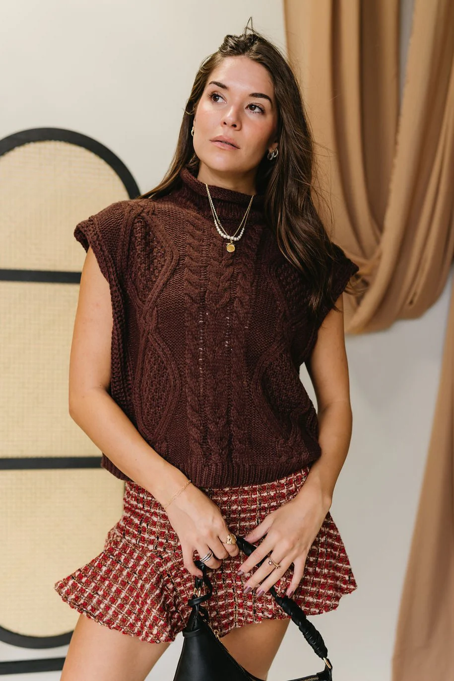 Clarissa Brown Cable Knit Sweater