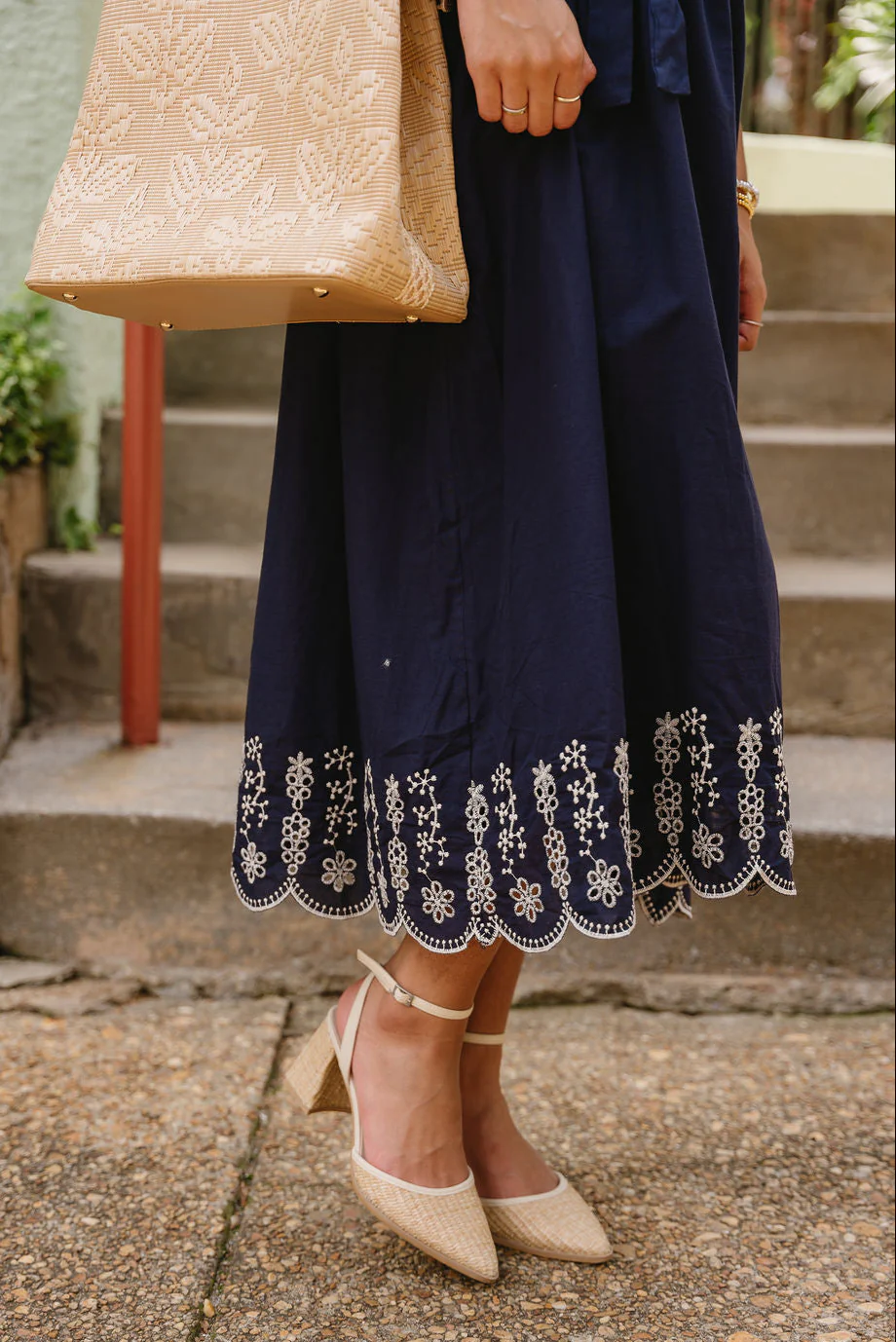 Clarissa Navy & White Eyelet Midi Dress - Image 11