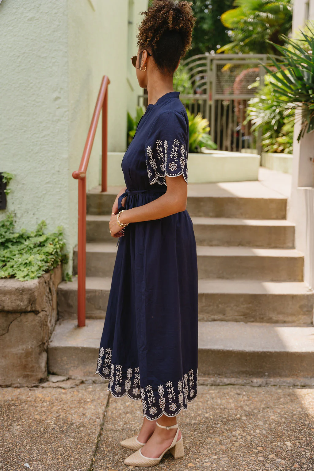 Clarissa Navy & White Eyelet Midi Dress - Image 6