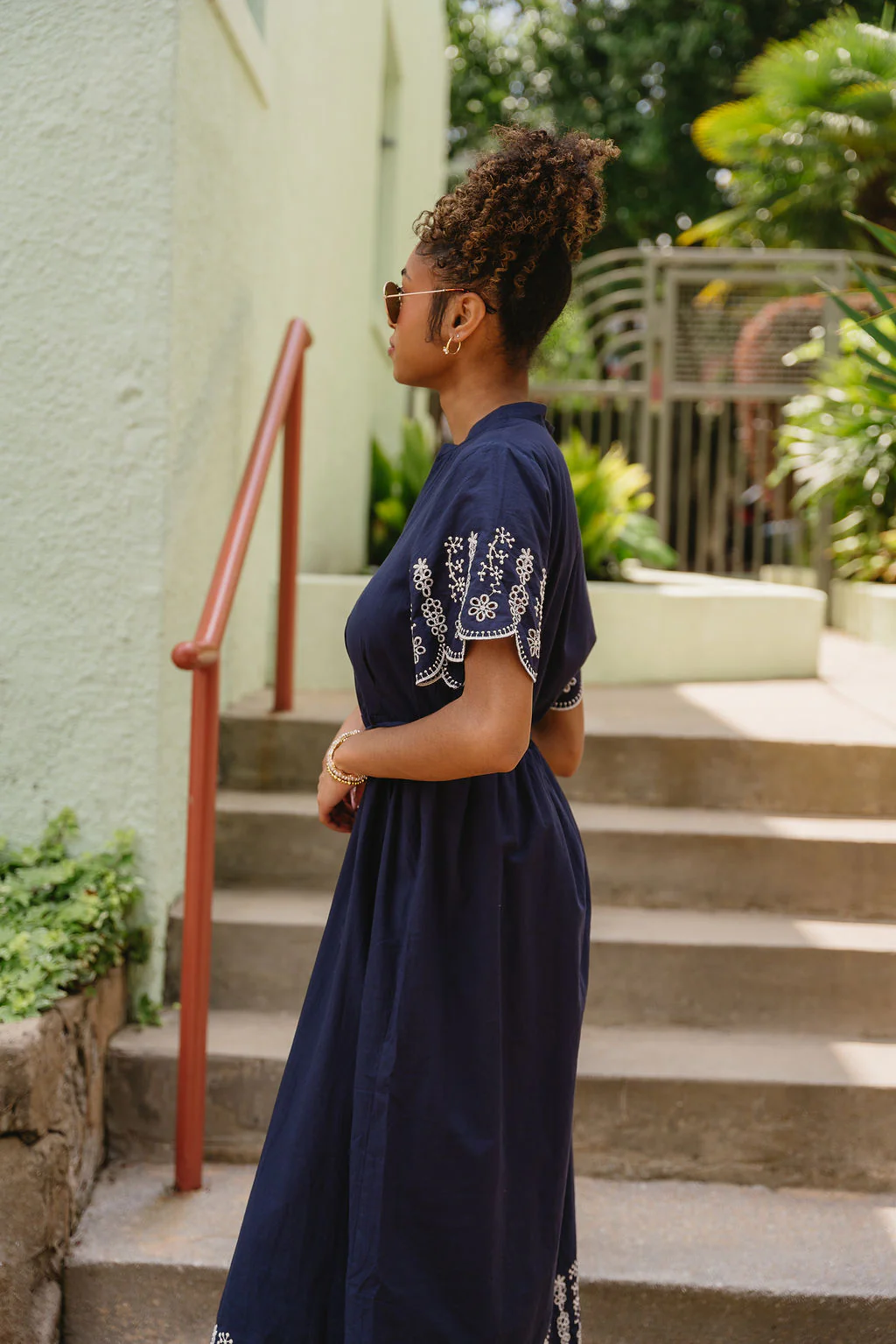Clarissa Navy & White Eyelet Midi Dress - Image 7