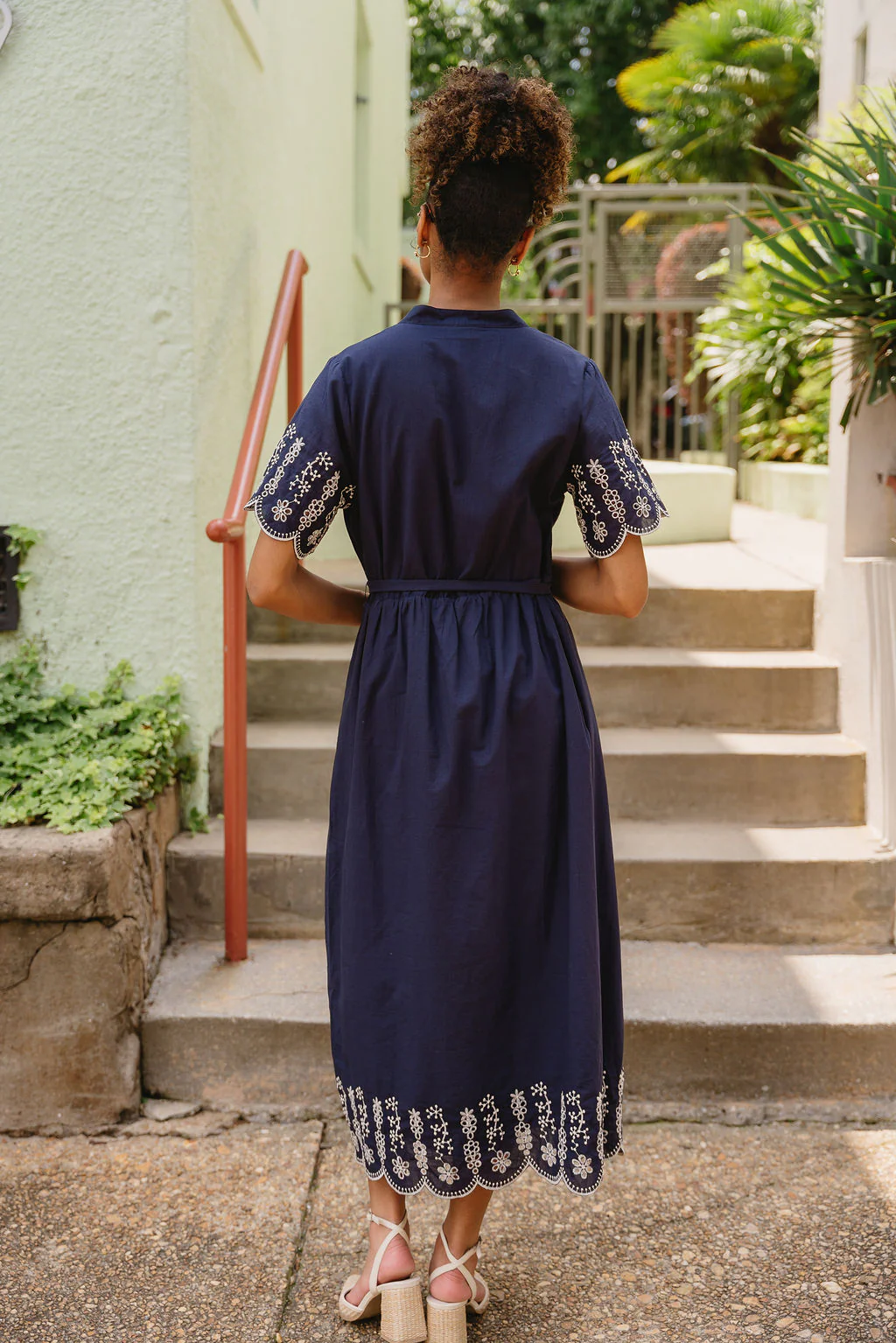 Clarissa Navy & White Eyelet Midi Dress - Image 8