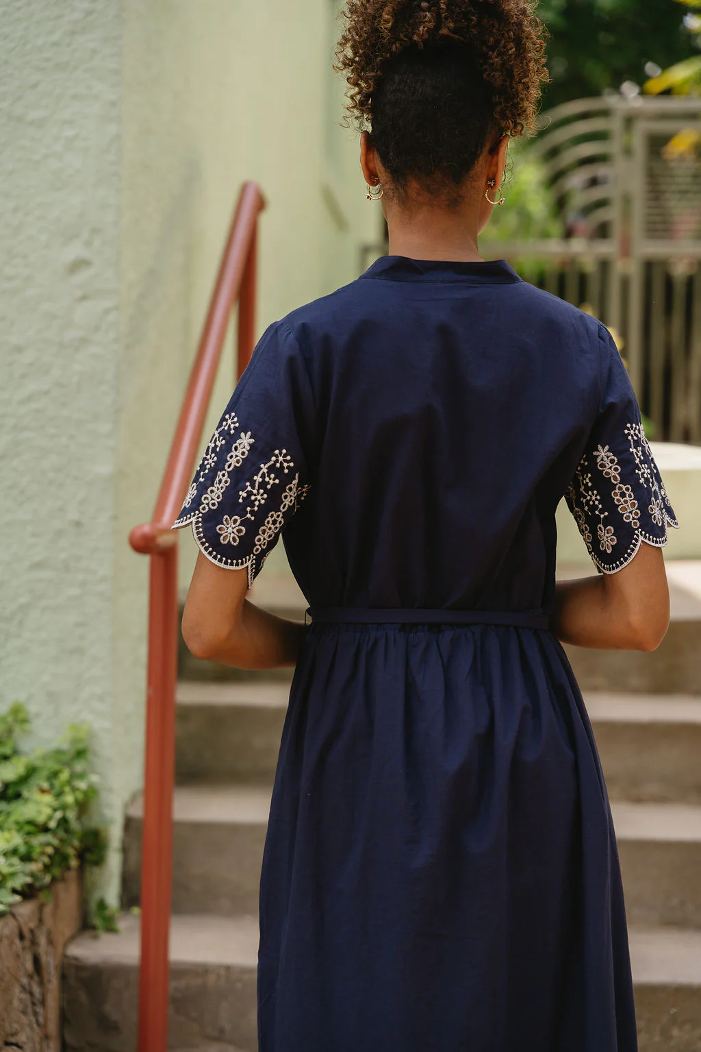 Clarissa Navy & White Eyelet Midi Dress - Image 9